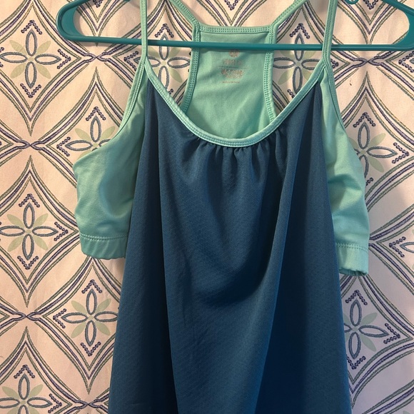 ACTIVE Teal Activewear Top with Under Cropped Tank Underneath/Ballooned Waist - Picture 3 of 8
